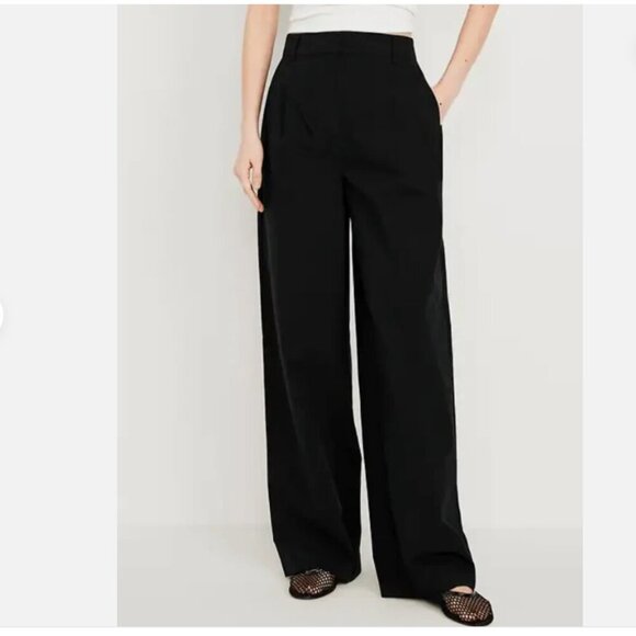 Old Navy Extra High-Waisted Poplin Super Wide-Leg Taylor Pants Black 14 $50 NWT - Picture 2 of 13